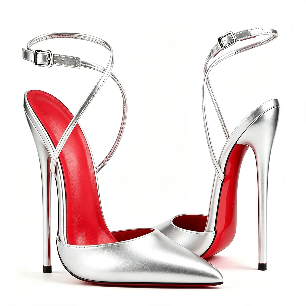 140mm/160mm Super High Stiletto Matte Heels Women Cross Ankle Strap Pointed Toe Sandals Red Bottom Sandals-MERUMOTE