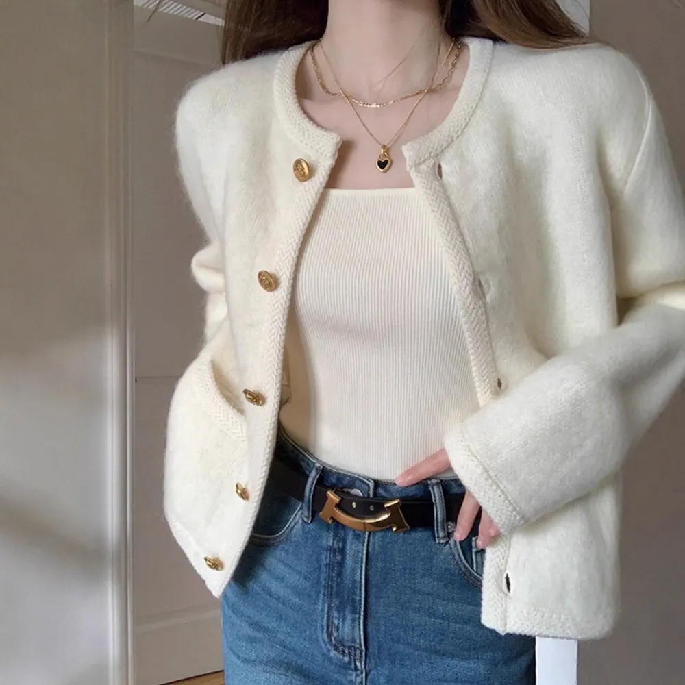 Nigikala Nigikala Dongdaemen Net Red Retro Letter Sweater Women Autumn And Winter Loose Lazy Wind Dopamine Round Knitted Shirt