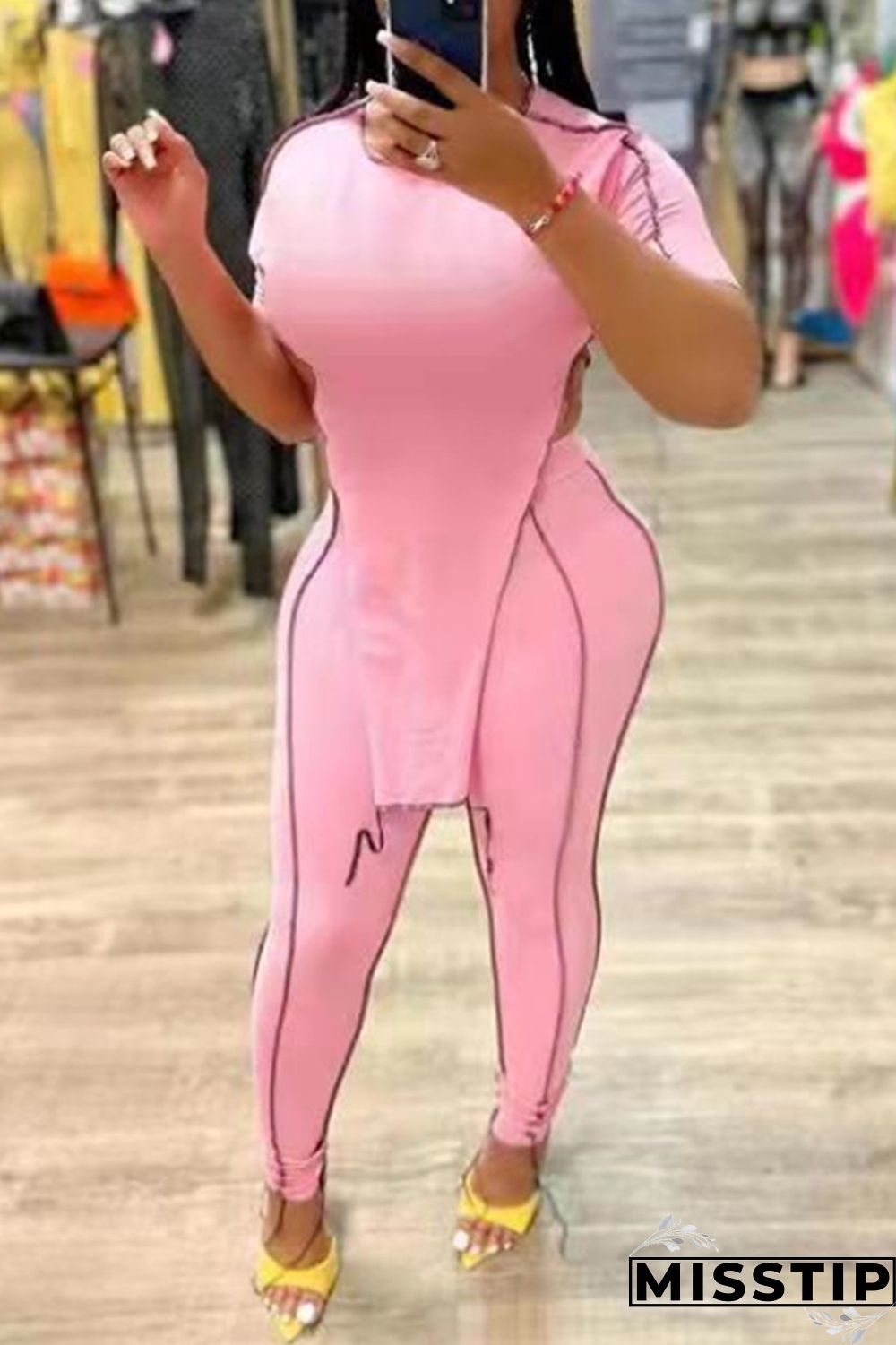 Orange Fashion Casual Solid Patchwork Asymmetrical O Neck Short Sleeve Two Pieces