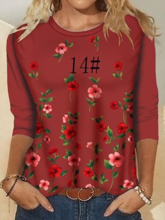 Women Long Sleeve Scoop Neck Floral Printed Graphic Top
