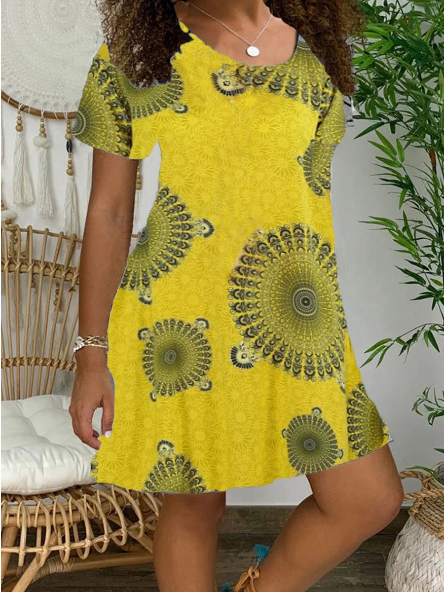 Irregular Dot Print Short Sleeve Dress