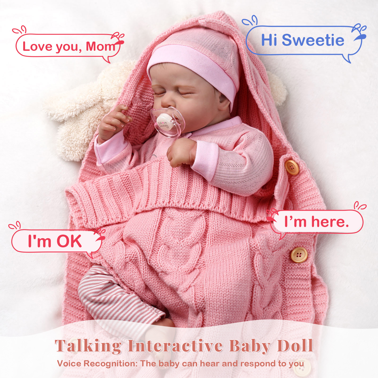 Babeside Christmas Lucy 20'' Realistic Reborn Baby Doll Sleeping Adorable Girl Sleeping Lucy-Talking + Heartbeat Coos and Breath