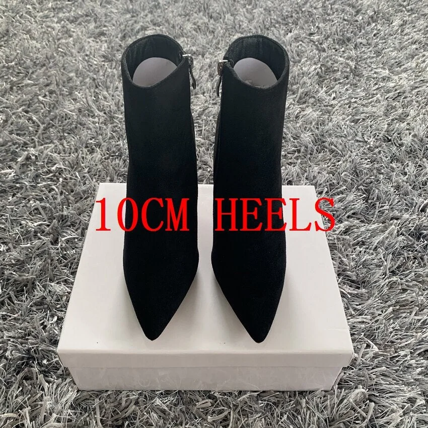 Brand Fashion Women Ankle Boots Zip Pointed Toe Footwear 10CM High Heels Female Boots Party Shoes Women 2020 New Winter