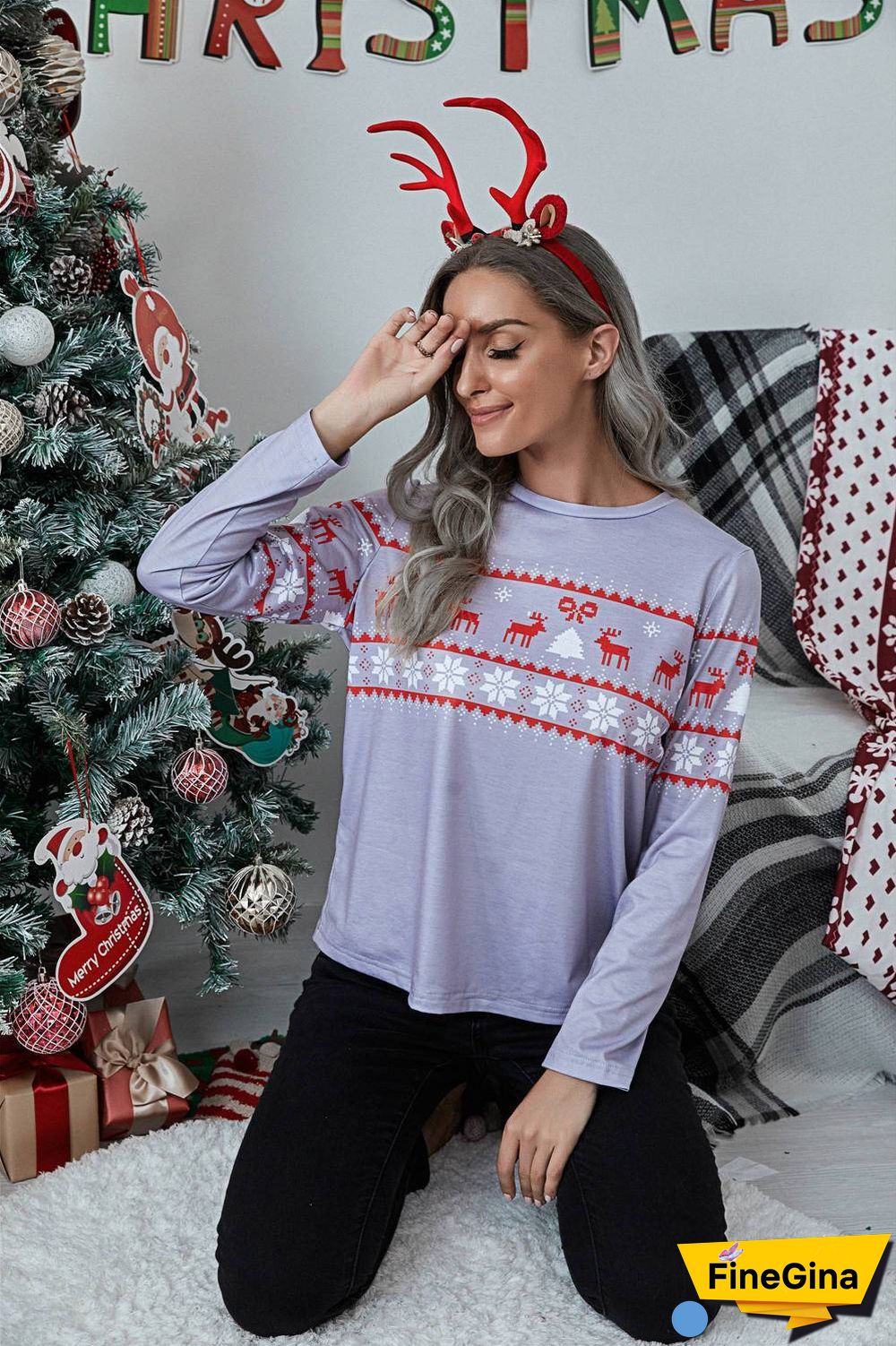 Casual Pullover Round Neck Printed Top