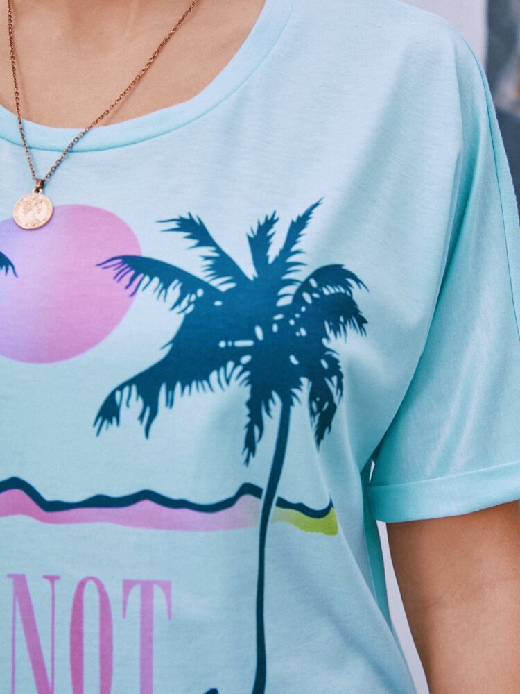 Tropical Print Short Sleeve O neck Casual T shirt for Women P1849047