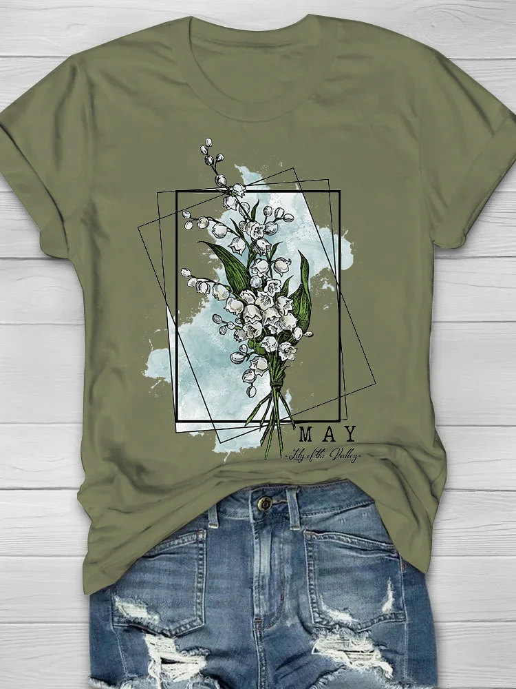 May Lily Of The Valley Printed Crew Neck Women's T-shirt