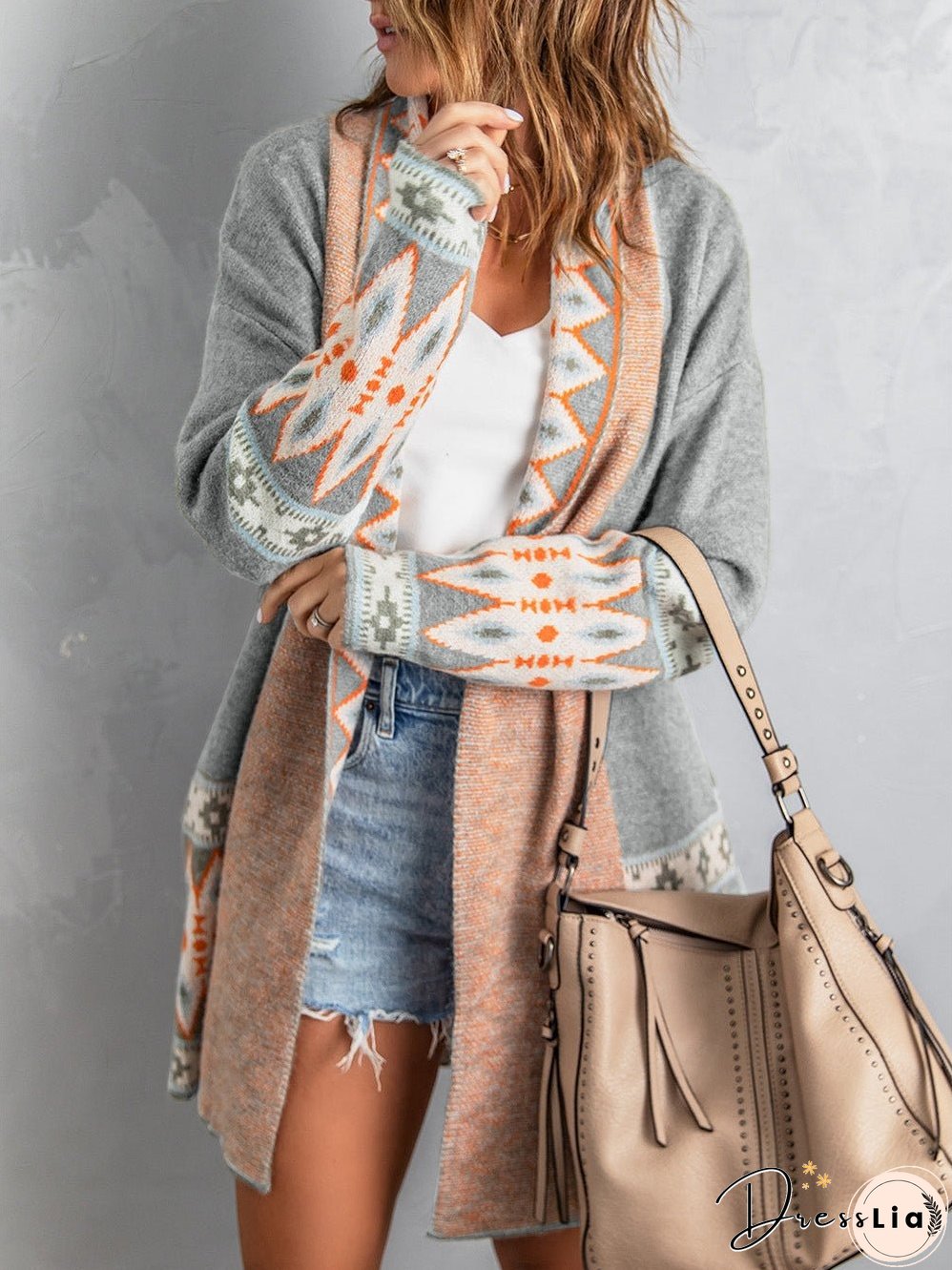 Cardigan with Geometric Pattern