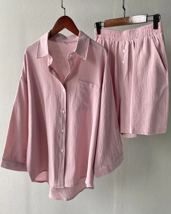 Linen Vintage Oversized Shirt Suits-ttstudio