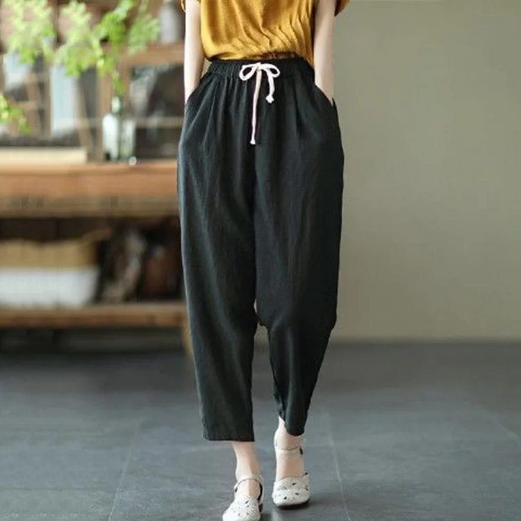 Women's Pocket Casual Cotton Linen Comfy Pants