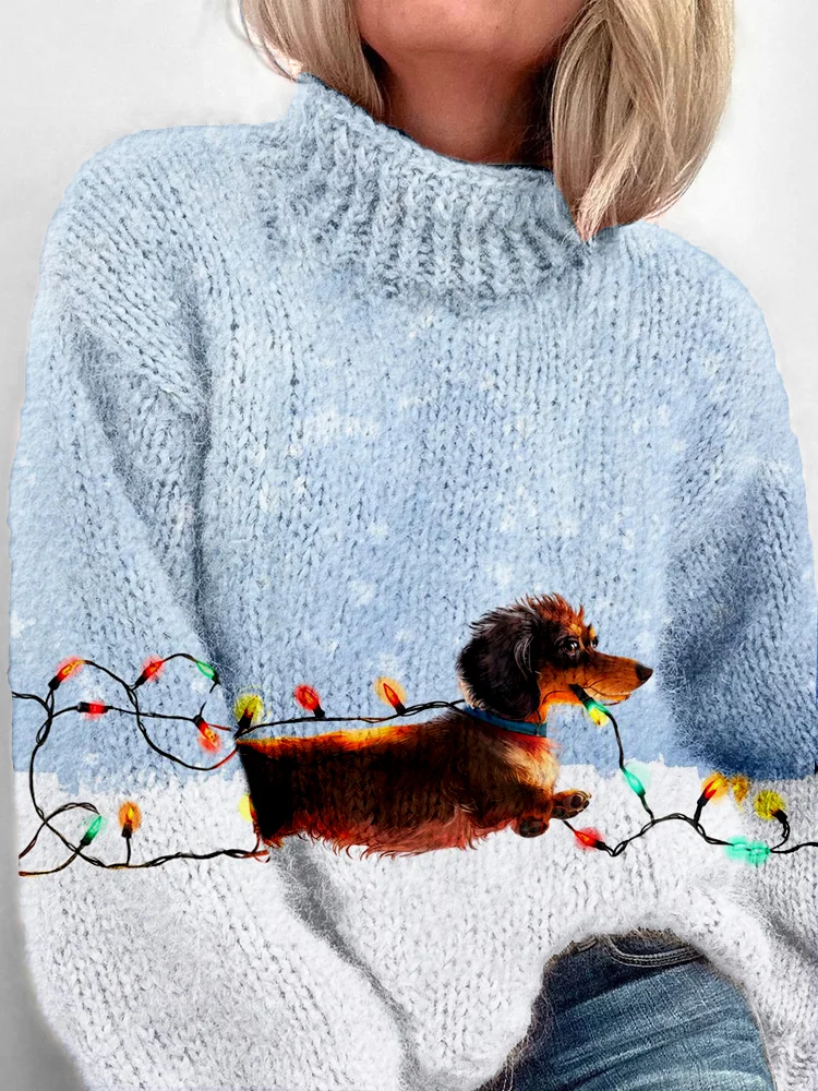 Dachshund Tangled In Lights Christmas Warm Sweater