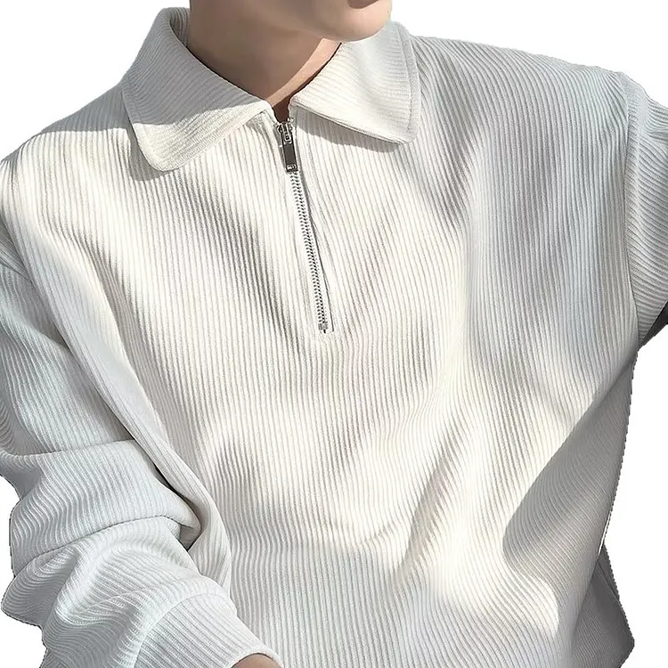 Men's Relaxed Fit Half Zip Polo Sweater with Knit Collar and Long Sleeves