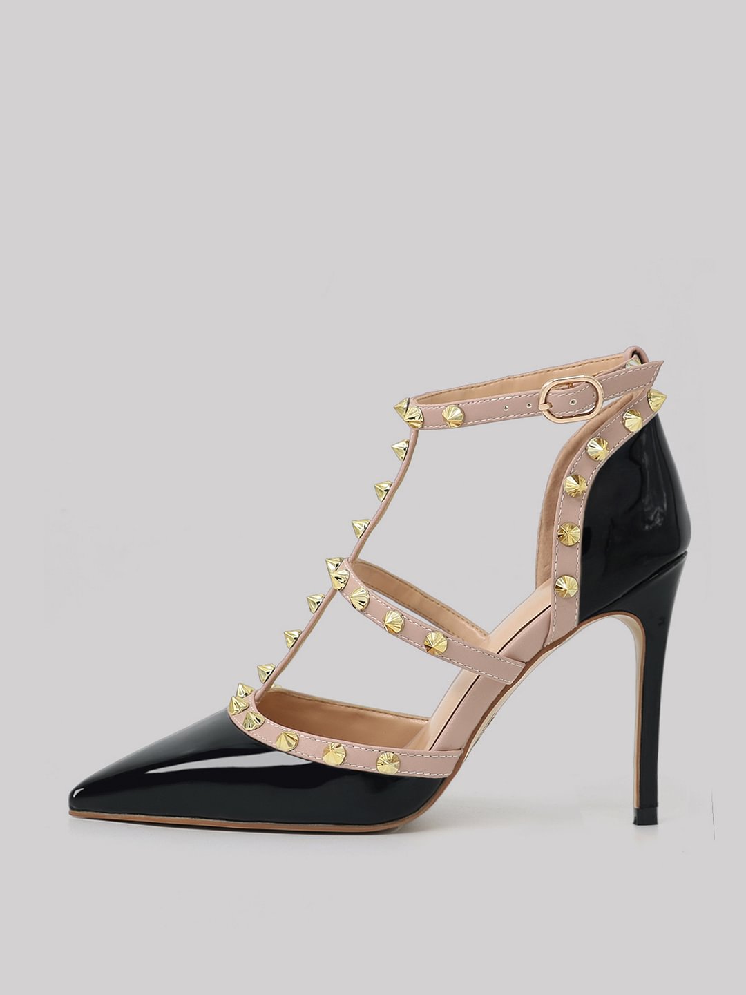 3.94"  Women's Rivet Mid High Heels Strappy Summer Shoes Pointy Toe Party Daily Sandals