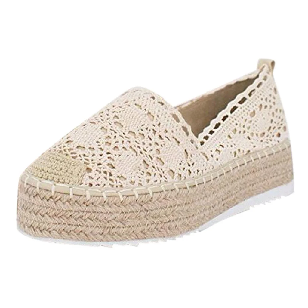 Shoes Woman Flat Chaussures Femme Zapatos De Mujer Women's Hollow Platform Casual Shoes Solid Color Breathable Wedge Espadrilles