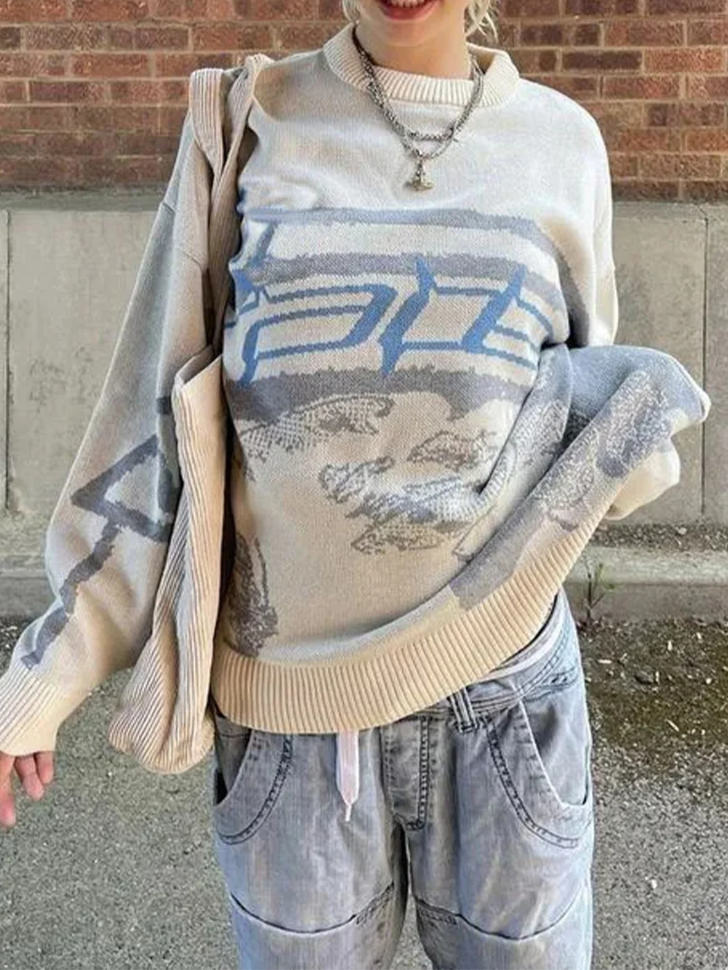 Women's Knitted Streetwear Maiden Oversized O Neck Knitwear / DarkAcademias /Darkacademias