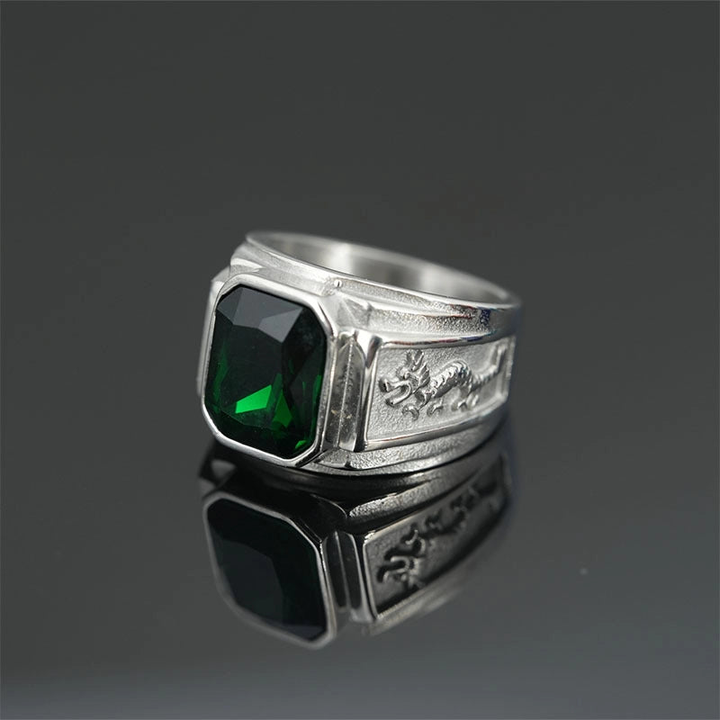 Minimalist Shiny Dragon Titanium Steel Inlay Gem Unisex Rings
