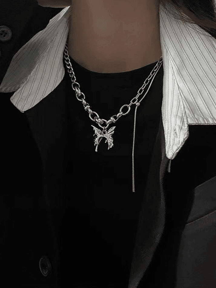Brownm Butterfly Pendant Link Chain Necklace
