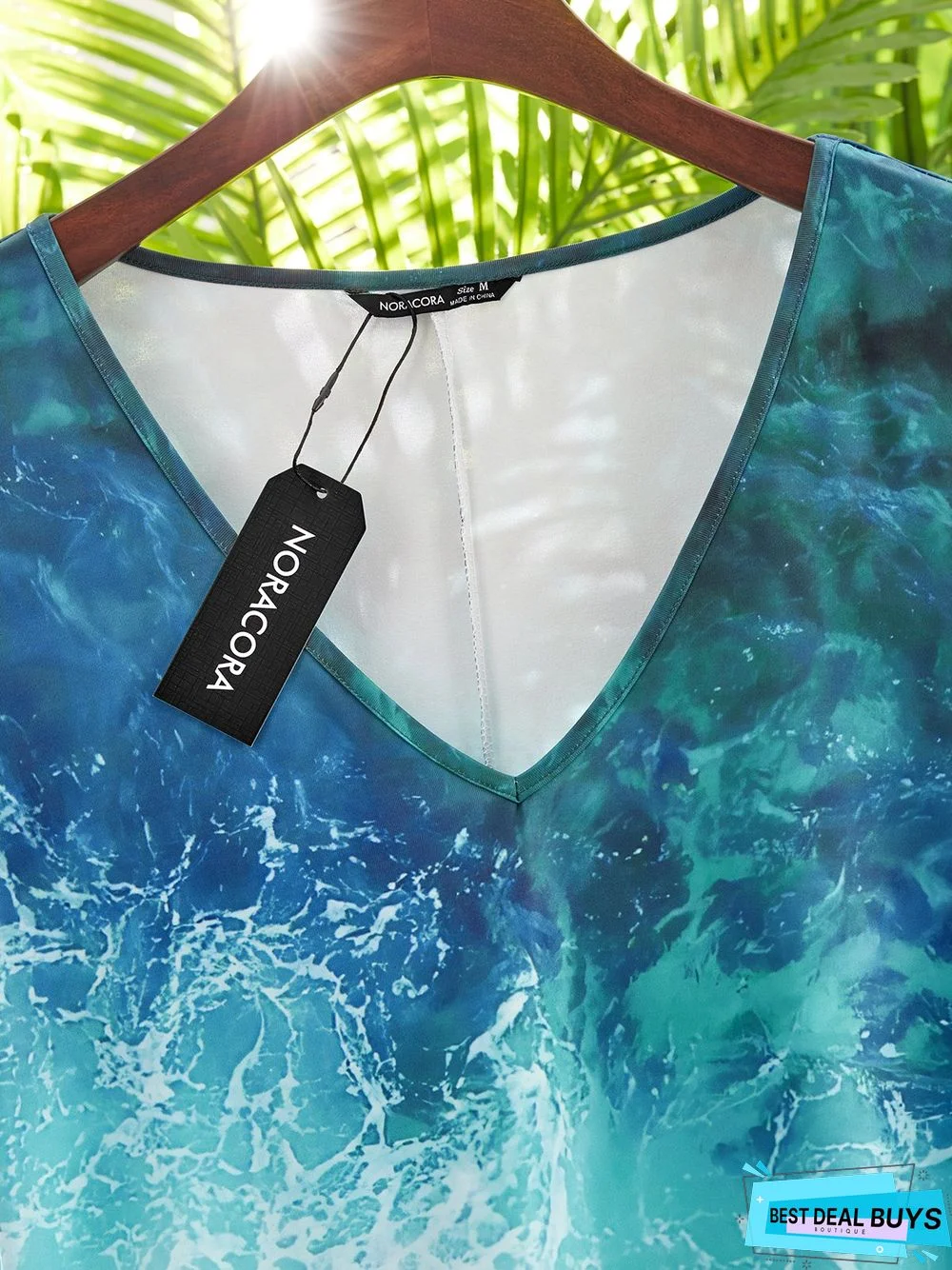 Sea Gradient Painted V-Neck Short Sleeve Casual Dress