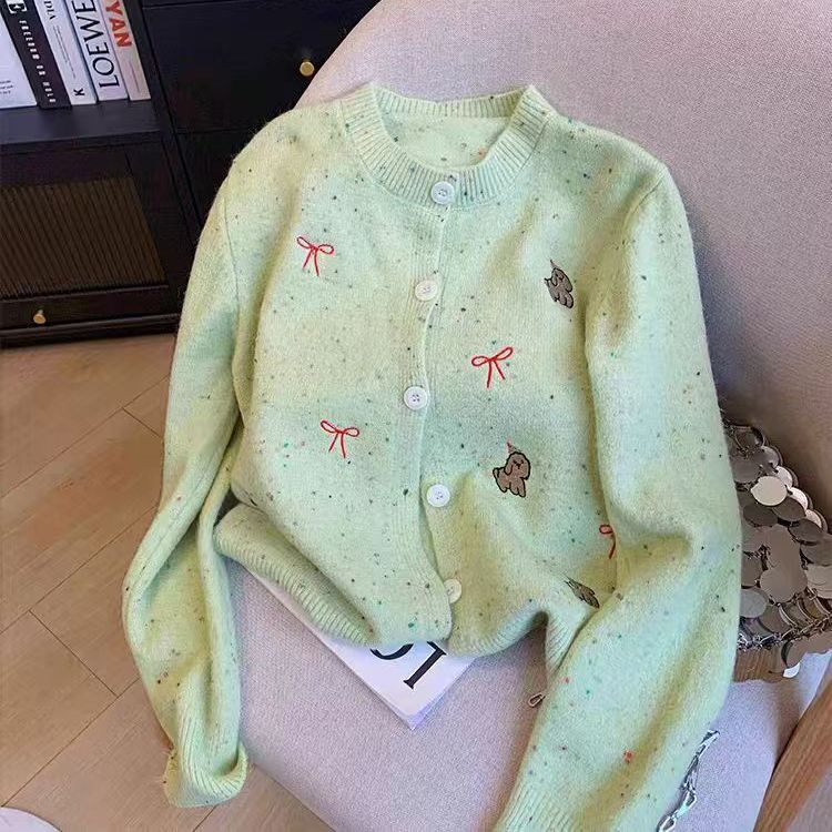 Toneke fairy dress short Female Korean Embroidered Sweater Coat Ladies 2025 New Autumn Winter Sweet Printing Knitting Cardigan Women Clothes Cute Tops