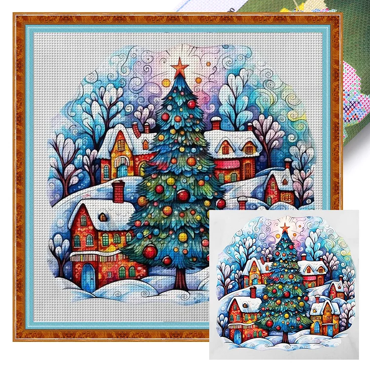Christmas Tree Cabin - Printed Cross Stitch 11CT 60*60CM