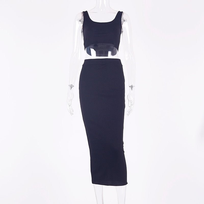 women ribbed knit two piece set long skirt crop tank top sexy elegant festival matching co ord clothes party 2020 summer outfits