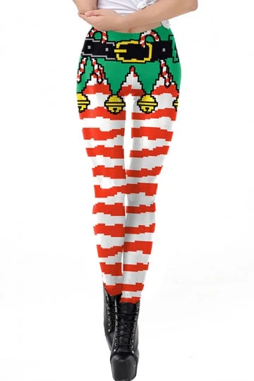 Color Block Elf Christmas Leggings Red-elleschic