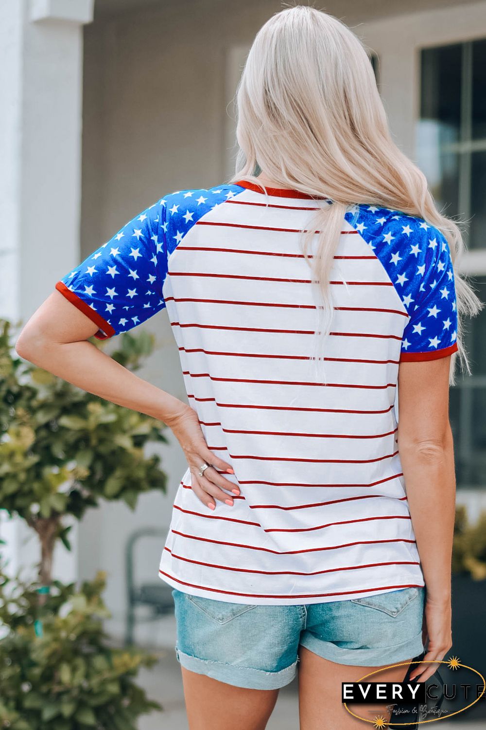 HOCKEY Mom US Flag Star Stripe Print Graphic Tee