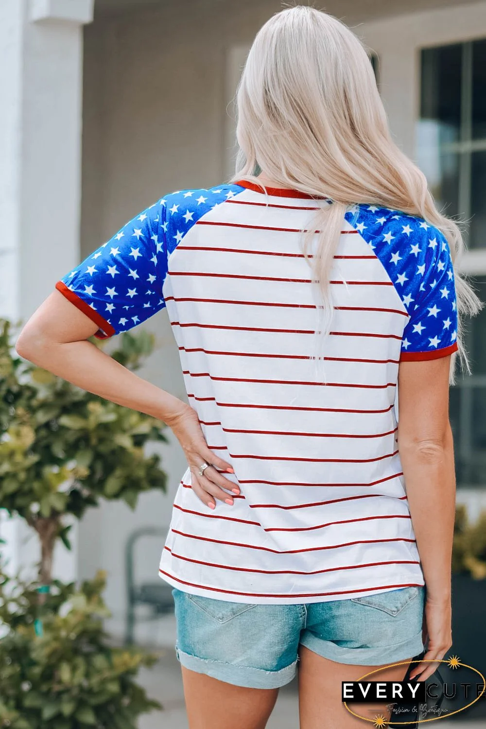 HOCKEY Mom US Flag Star Stripe Print Graphic Tee