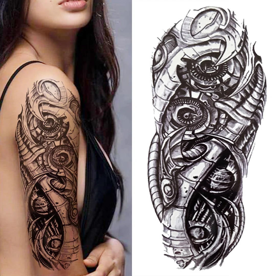Cross Lion Temporary Tattoo For Women Men Adult Skull Tiger Wolf Forest Tattoo Sticker Black Fake Realistic Demon Tatoos Forearm 530-1