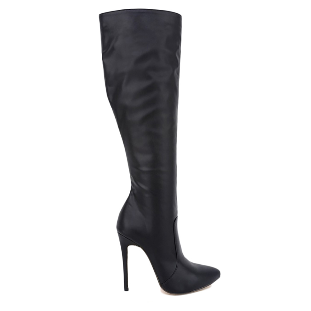 4.72" Women High Heel Knee Boots Black Matte-vocosishoes
