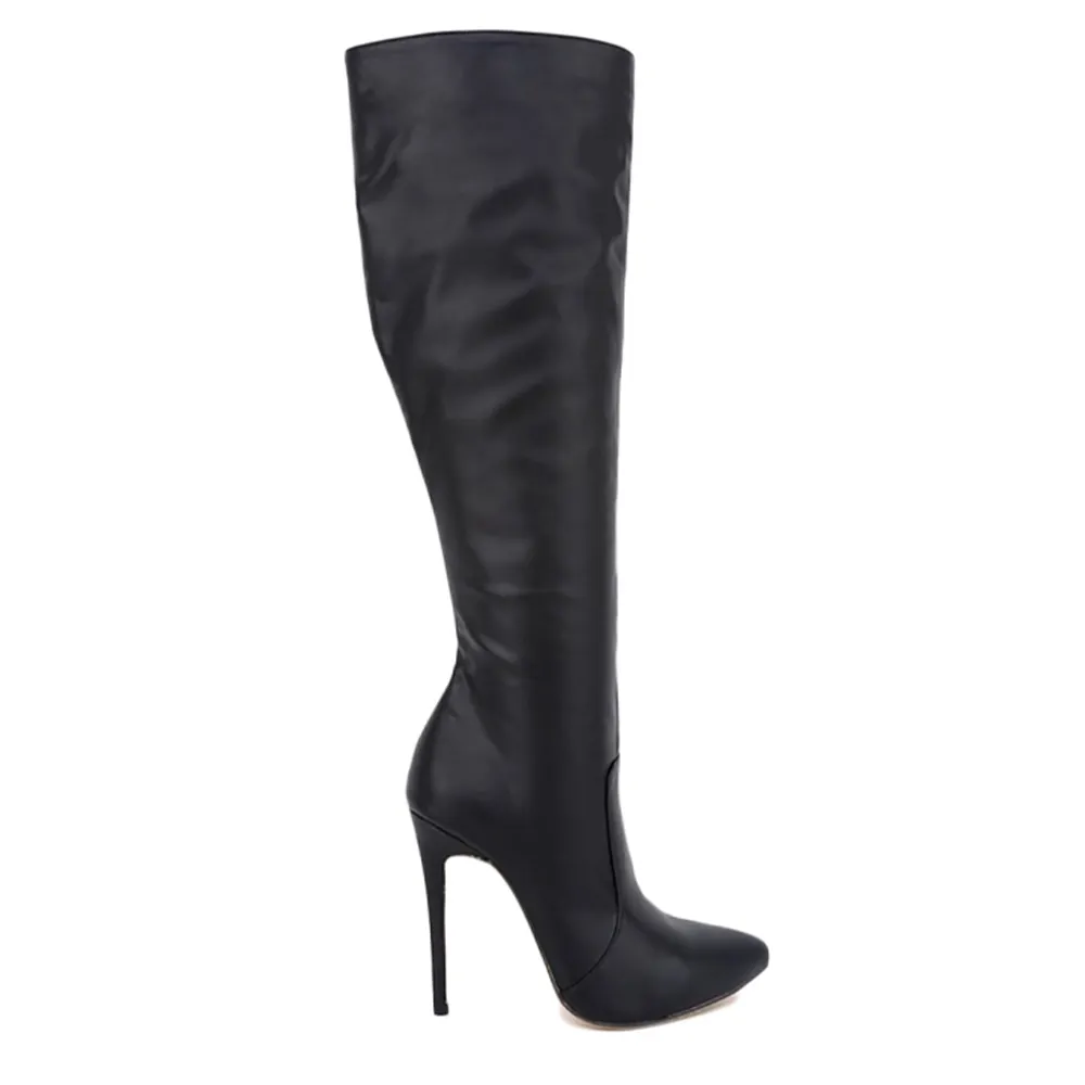 4.72" Women High Heel Knee Boots Black Matte-vocosishoes