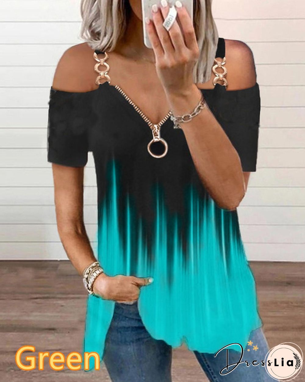 Summer New Fashion Women's Flame Printed Short Sleeve Strapless Metal Halter Top Casual Zipper V-neck T-shirt Loose Plus Size Soft and Comfortable Top Shirt XS-5XL