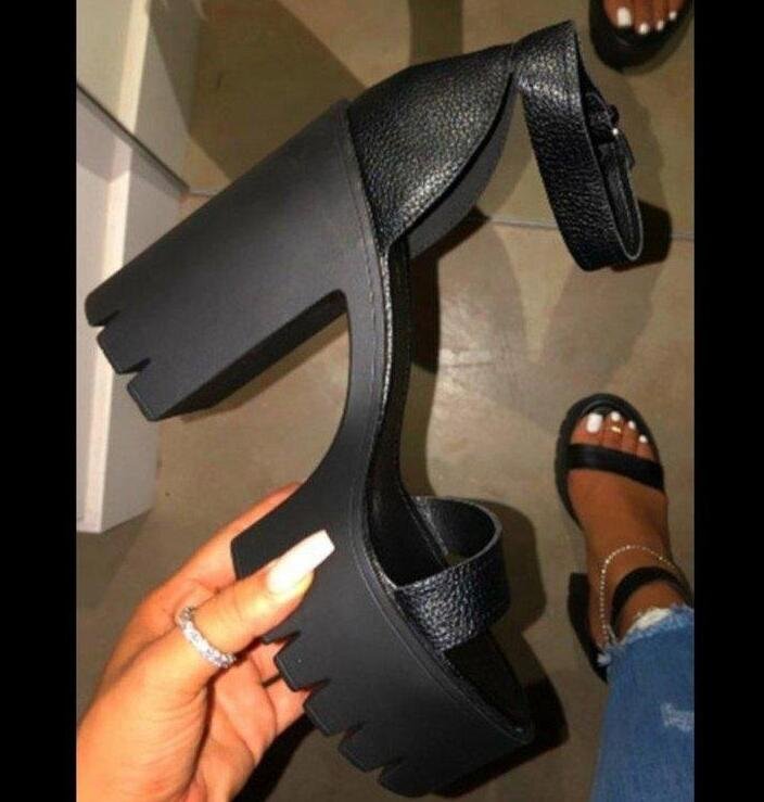 Female Summer 2022 New  Thick with High-heeled Word with Sandals Simple Roman High Sandals Female  Woman Sandals