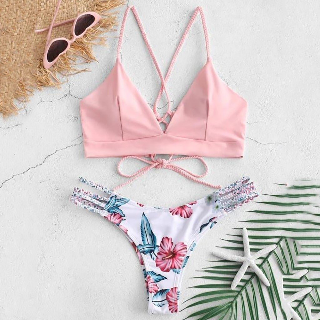 Sexy WWomen Bikini Cut Flower Two Piece Swimsuit Pushups Swimwear Beachwear Off shoulder swimsuit female Y