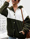 Stitching Color Plush Hooded Coat