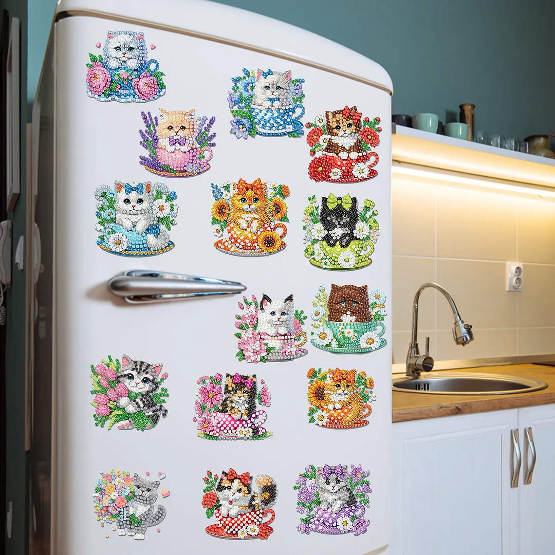 20Pcs Cat DIY Diamond Painting Magnets Kits for Beginners Adults DIY Crafts