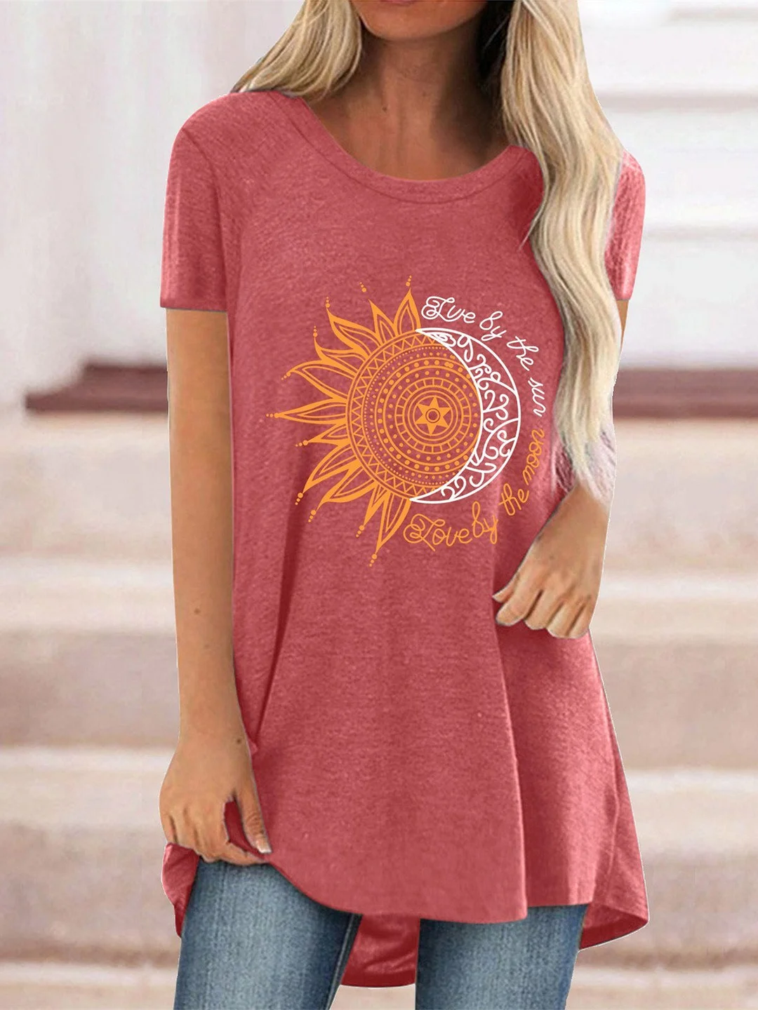 Women Half Sleeve V-neck Solid Color Dress