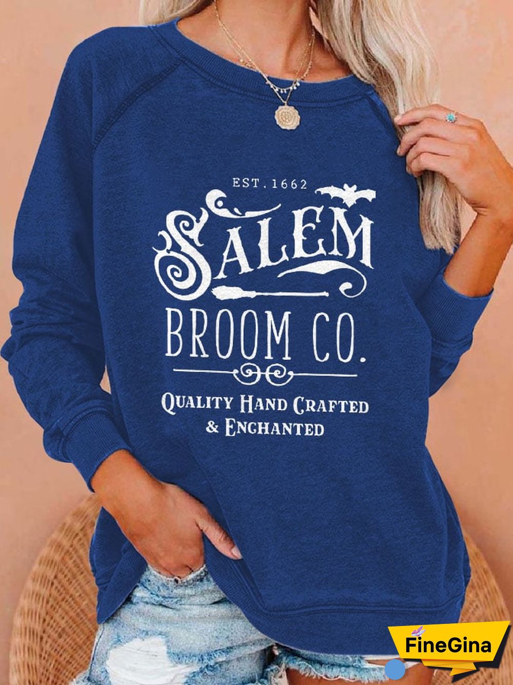 Salem Broom Co Quality Handcrafted Enchanted Est 1692 Print Sweatshirt
