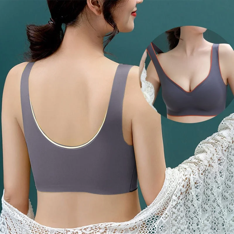 FINETOO Women Latex Seamless Cropped Top Bra Push Up Bralette Underwear Lingerie For Girls Gathers Female Ice Silk Intimates