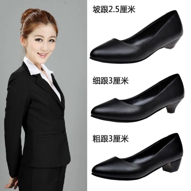 Yyvonne New White-Collar Low-Heeled Work Shoes Fashion Leather Coarse OL Single Shoes Vietnamese Side Trade Dress Women's Shoes