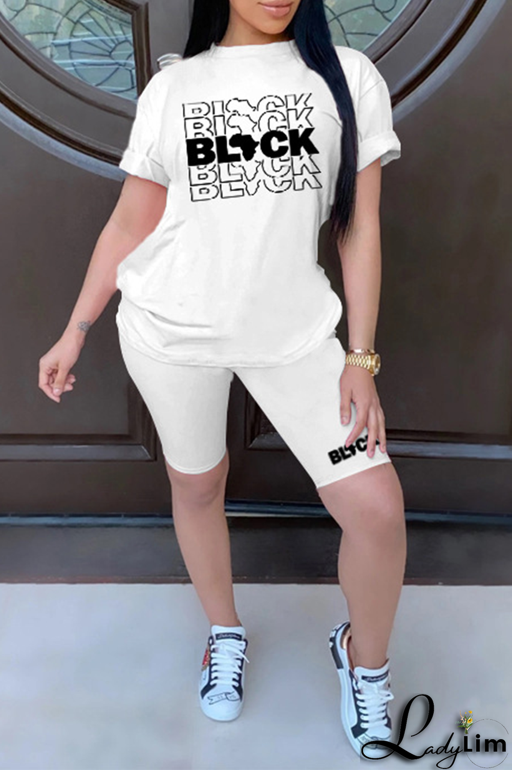 Purple Fashion Print Patchwork O Neck Short Sleeve Two Pieces