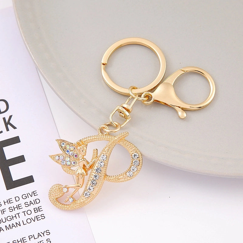 Minimalist Letter Zinc Alloy Diamond Unisex Bag Pendant Keychain
