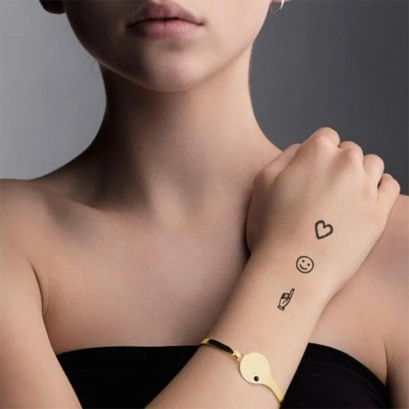 Pattern Cute Women Girl Temporary Tattoo Sticker Black Heart Smiley Design Finger Ear Arm Body Art Small Size Fake Tatto Sticker
