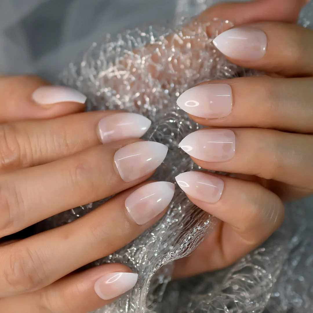 Light Pink Oval Fake Nails Daily Style Gold Glitter MOO Short Nail Art Tips Press on Nails Shimmer Manicure Tip with Adhesive-Nail Inspo