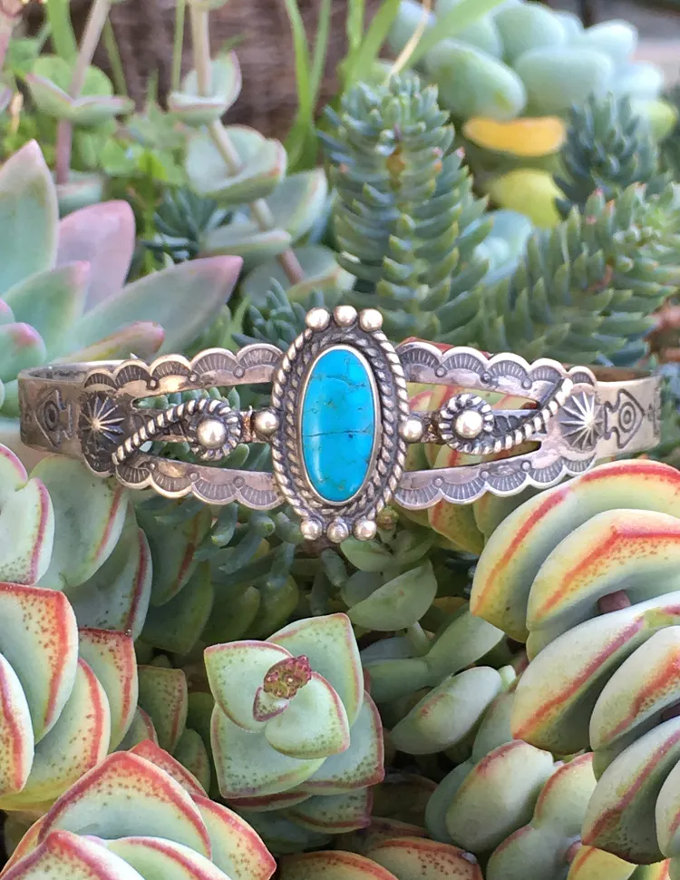 Fred Harvey Era Turquoise Navajo Bracelet in Sterling Silver