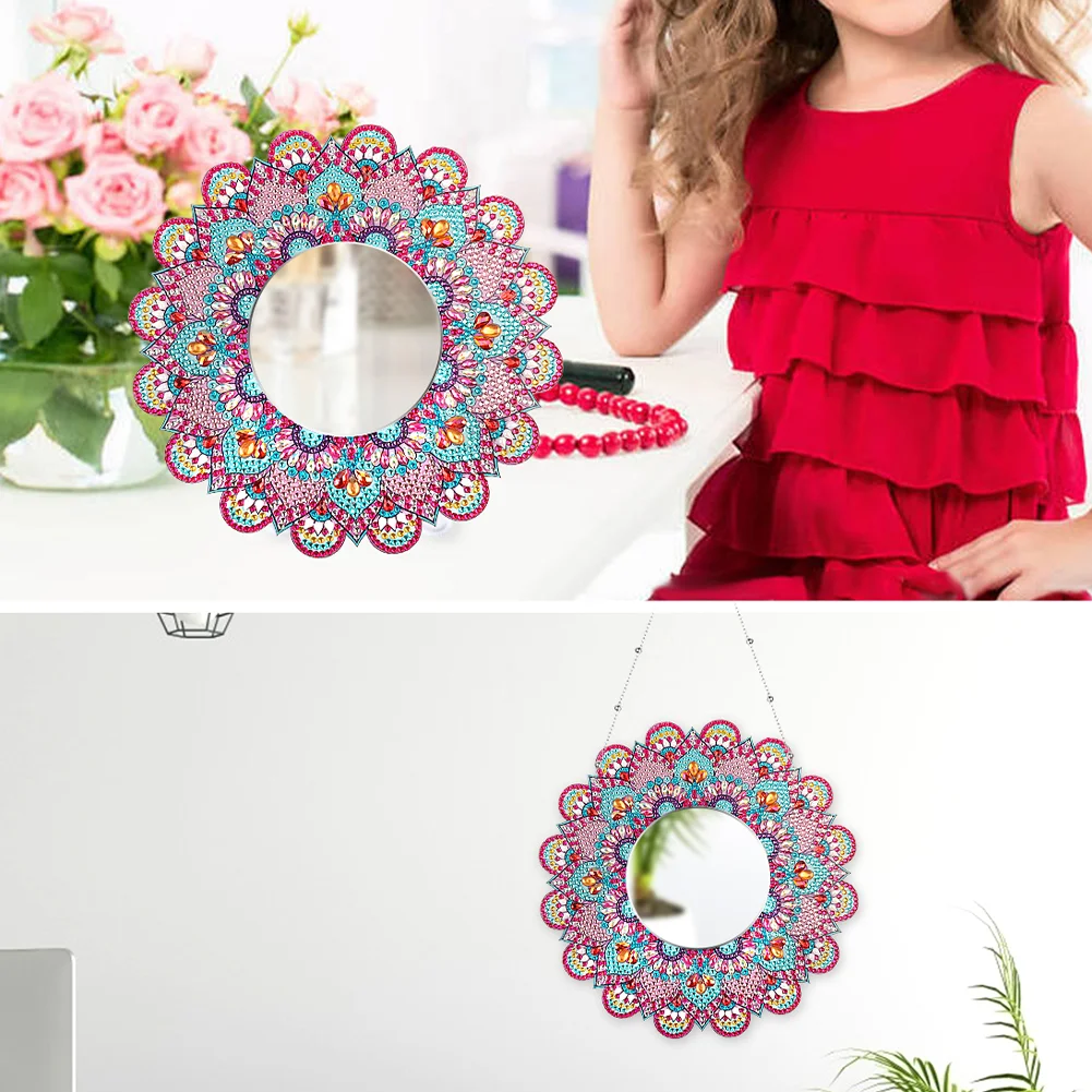 DIY Compact Mirror Paint by Number Kits Hanging Flower Home Decor