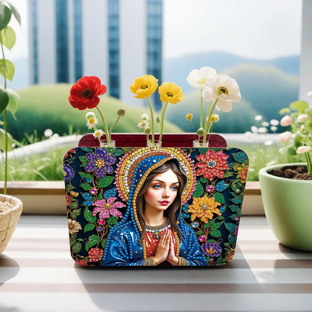 Lady DIY Flower Vase Wooden Double Sided Desktop Diamond Art Kit for Home Decor