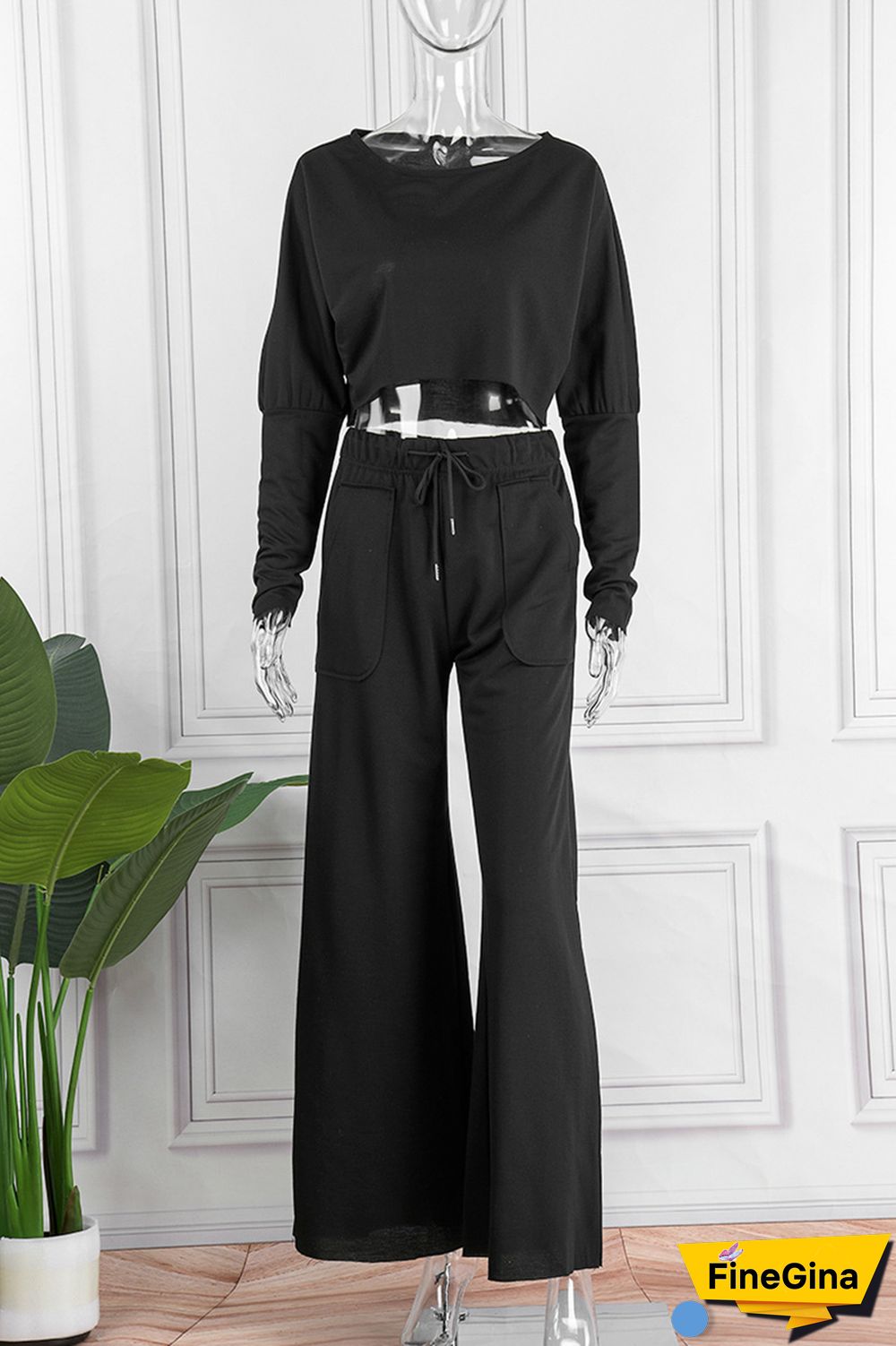 Grey Casual Solid Basic O Neck Long Sleeve Two Pieces