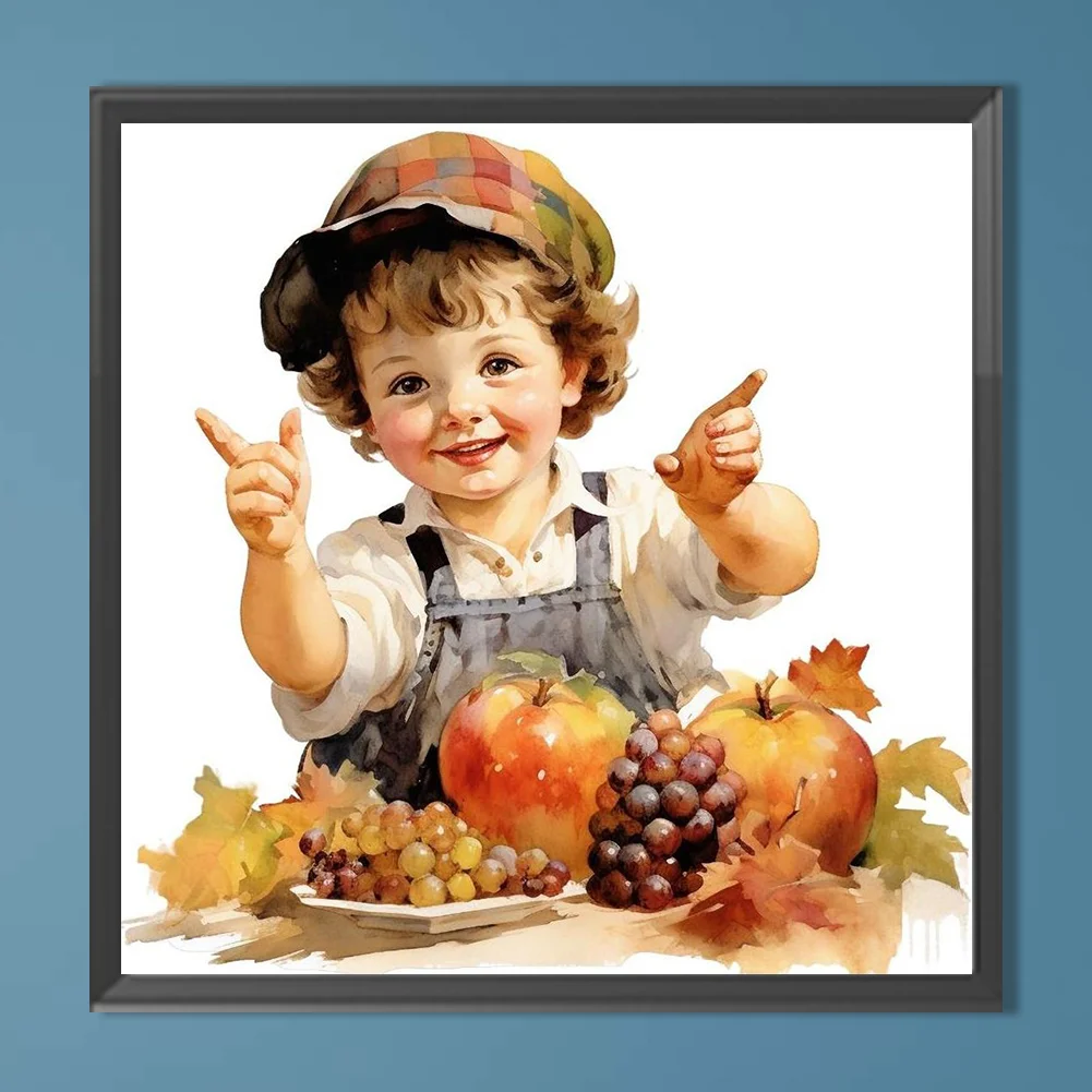 Diamond Painting - Full Round Drill - Harvest Farm Kid(Canvas|40*40cm)