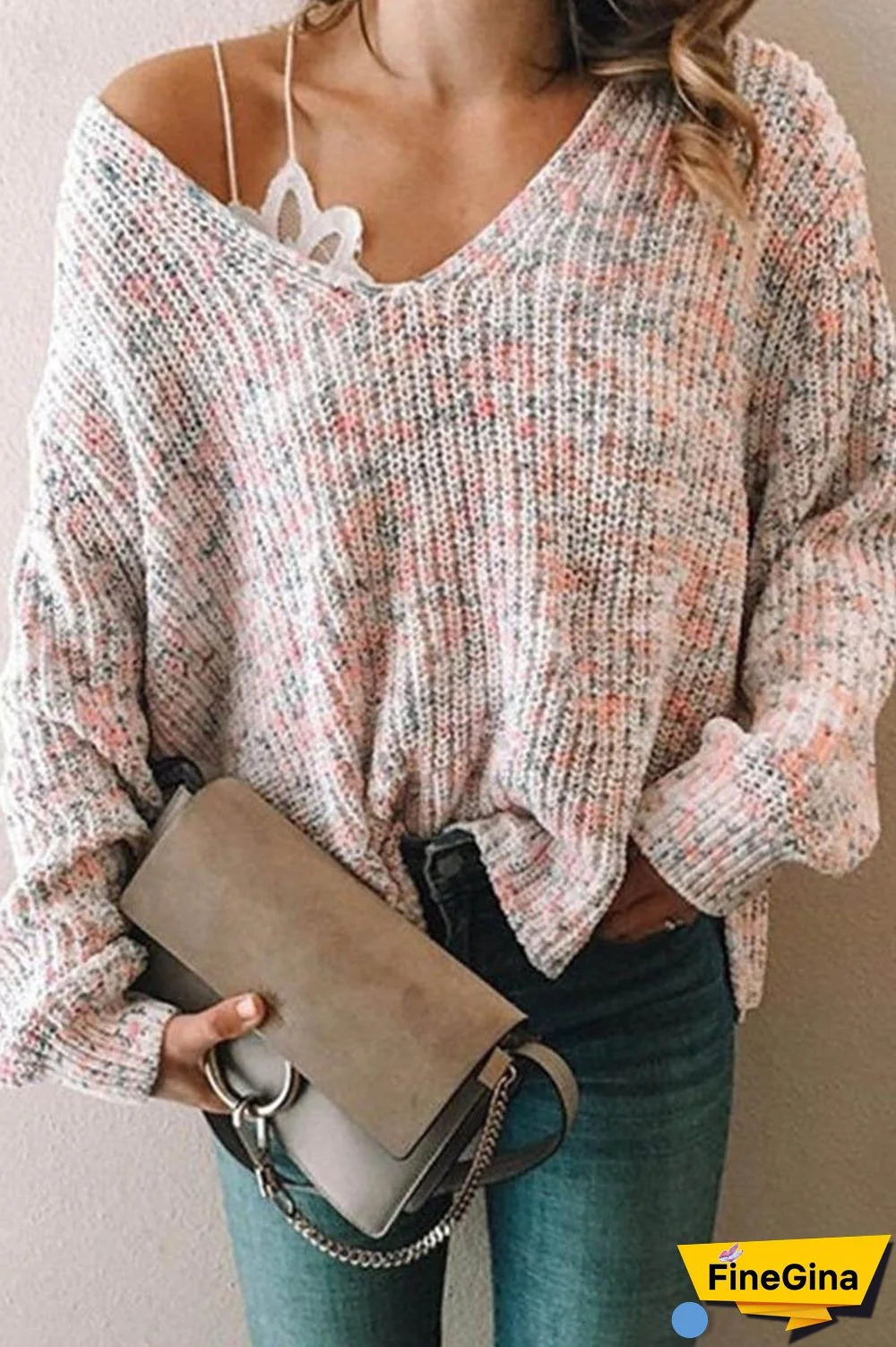 Knitted Casual V-Neck Sweater