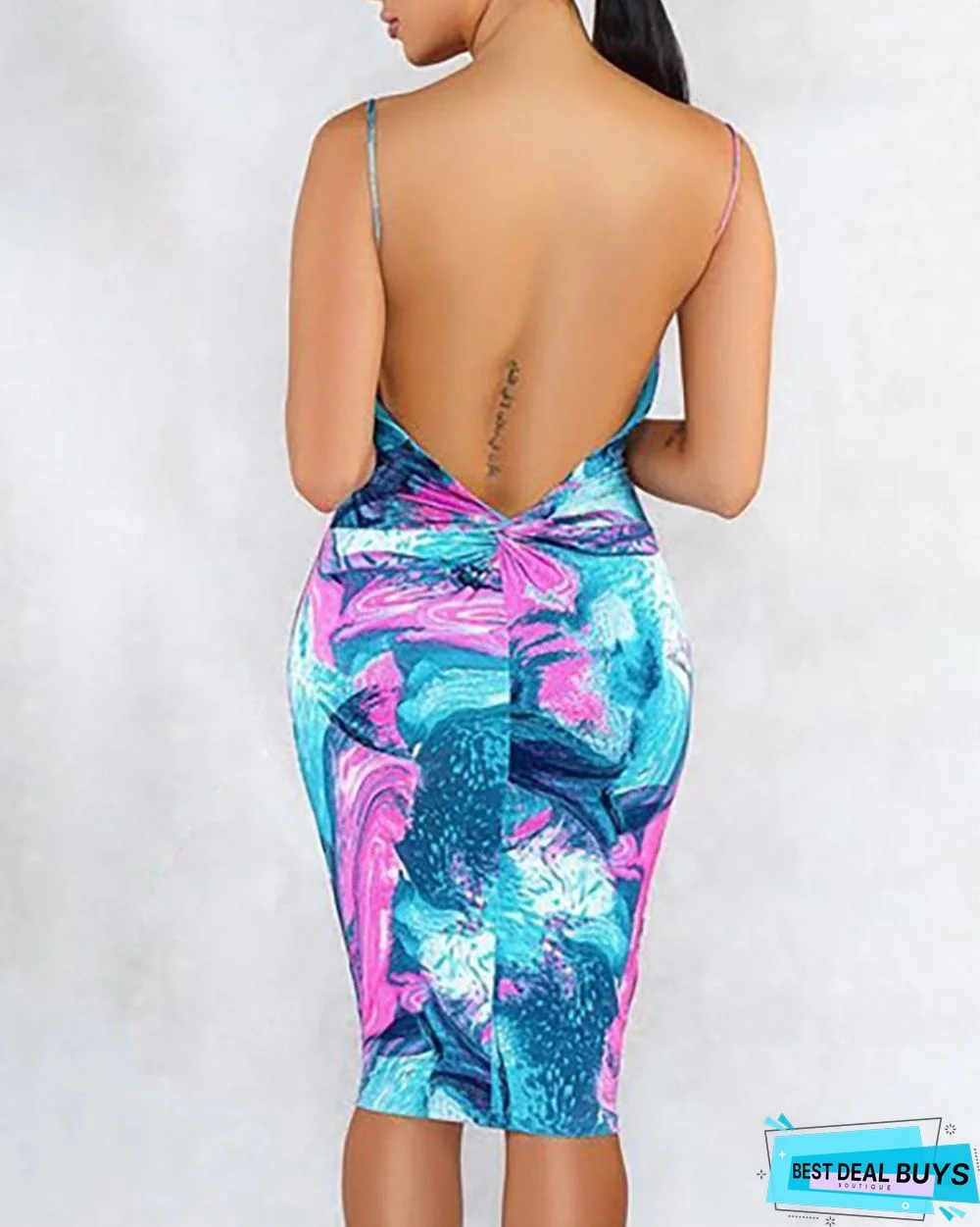 Tie Dye Print Open Back Bodycon Dress
